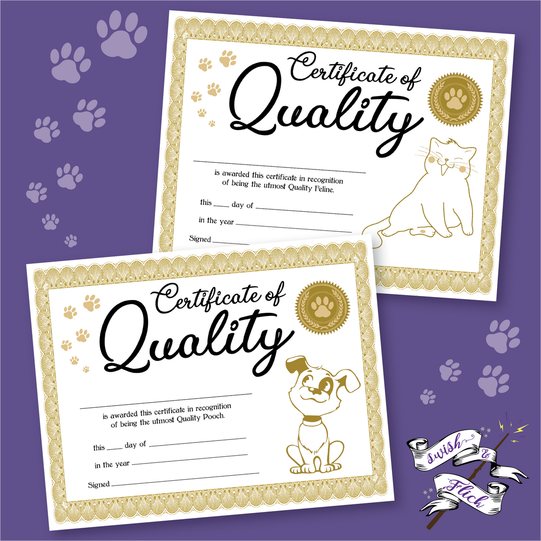 Personalized Quality Pet Certifcate